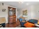 Office space featuring hardwood floors, a secretary desk, and cabinet, perfect for productivity and organization at 15 Plumas Drive Dr, Durham, NC 27705