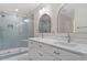 The bathroom offers double sinks, modern fixtures, and walk-in shower at 2225 Whitley Dr, Durham, NC 27707