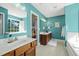 Bathroom featuring dual vanities, natural light, and modern fixtures at 226 Marquis Dr, Cameron, NC 28326