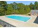 Community pool surrounded by a black metal fence and lush green trees at 226 Marquis Dr, Cameron, NC 28326