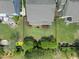 Aerial view of a home's backyard with a lush lawn and tree-lined perimeter at 233 Pointe Park Cir, Holly Springs, NC 27540