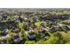Aerial view of a neighborhood with lush greenery, landscaping, and mature trees at 3809 Long Meadow Dr, Mebane, NC 27302