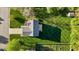 An aerial view showcases home, driveway, deck and landscaped lot at 3809 Long Meadow Dr, Mebane, NC 27302