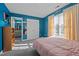 Bedroom with blue walls, carpet flooring, and large window at 3809 Long Meadow Dr, Mebane, NC 27302