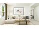 Bright living room with a beige sectional sofa, wooden coffee table, and art, perfect for relaxed gatherings at 385 Thompson Overlook Way # 236, Smithfield, NC 27577