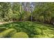 Expansive backyard with lush green lawn, tall trees, and manicured bushes at 4533 Wood Valley Dr, Raleigh, NC 27613