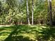 Lush backyard featuring a large open green space, tall trees, and natural shade at 4533 Wood Valley Dr, Raleigh, NC 27613