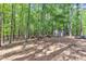 Lush wooded backyard with a storage shed surrounded by tall trees at 604 Young Forest Dr, Wake Forest, NC 27587