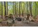 Outdoor firepit area surrounded by four chairs and natural forest setting at 673 Brookview Dr, Chapel Hill, NC 27514