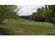 Serene golf course view with rolling hills, lush fairways, mature trees, and a manicured green at 8208 Bella Oak Ct, Wake Forest, NC 27587