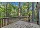 Wooden back deck with a railing and a beautiful lush green backyard view at 924 Lynn Rd, Durham, NC 27703