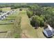 Property aerial shot displays expansive lot and neighboring properties with mature trees at 9947 Nc Hwy 96 N, Selma, NC 27576