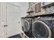 Modern laundry room with sleek washer and dryer, stylish decor, and ample storage at 1027 Upchurch Farm Ln, Cary, NC 27519