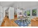 Open dining area with hardwood floors, stylish rug, and views to the kitchen at 1318 Indian Camp Rd, Chapel Hill, NC 27516