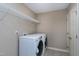 The laundry room has a washer, dryer, and wire shelving at 138 Horizon Trl, Garner, NC 27529