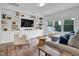 Bright living room featuring built-in shelves, a large window, and comfortable seating arrangements at 1501 Addison Lake St, Fuquay Varina, NC 27526