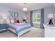 Bright bedroom with large bed and colorful bedding, complemented by ample natural light from the large windows at , Chapel Hill, NC 27514