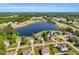 Picturesque aerial view of a neighborhood surrounding a serene lake at 262 Windgate Dr, Clayton, NC 27527