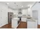 Modern kitchen featuring white cabinets, stainless steel appliances, granite countertops, and a center island at 317 Castle Rock Ln, Cary, NC 27519