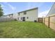 Fenced backyard with freshly mowed lawn, patio, and exterior home view at 413 Weeping Willow Dr, Durham, NC 27704