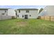 Backyard features a well-maintained lawn and rear exterior of home at 413 Weeping Willow Dr, Durham, NC 27704