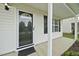 Close-up of the front door and covered entry to home with black shutters at 413 Weeping Willow Dr, Durham, NC 27704