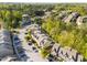 Aerial view of well-maintained townhome community nestled among lush greenery and mature trees at 6230 Pesta Ct, Raleigh, NC 27612