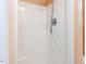 Clean, white shower stall with chrome fixtures, providing a modern and functional space at 713 Macon Pl, Raleigh, NC 27609