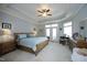 Spacious main bedroom features a ceiling fan, tray ceiling, and patio doors at 769 Ashley Woods Dr, Gibsonville, NC 27249