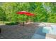 Outdoor pool area with patio, comfortable seating, and umbrellas, perfect for relaxing and entertaining at 7955 Midnight Ln, Wake Forest, NC 27587