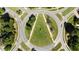 Aerial of the community roundabout and landscaping in the median at 91 Cliffdale Rd, Chapel Hill, NC 27516