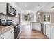 Modern kitchen features stainless steel appliances, granite counters, tile backsplash, and wood floors at 9391 Turkey Way, Middlesex, NC 27557