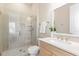 Contemporary bathroom with glass-enclosed shower and modern vanity at 101 Becklow Ridge Lane Ln, Holly Springs, NC 27540