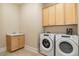 Spacious laundry room with modern washer and dryer, plus ample storage space at 101 Becklow Ridge Lane Ln, Holly Springs, NC 27540
