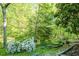 Backyard landscape featuring shade trees and flowering shrubs creating a relaxing atmosphere at 127 Long Shadow Pl, Durham, NC 27713