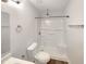 Bathroom featuring an updated shower, toilet, sink and vanity at 1405 Cross Link Rd, Raleigh, NC 27610