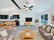 Staged living room featuring vaulted ceilings, modern furnishings, and a seamless open floor plan at 1405 Cross Link Rd, Raleigh, NC 27610