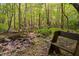 View of the stream in wooded area with sitting bench for peaceful outdoor enjoyment at 195 Nicks W Bnd, Pittsboro, NC 27312