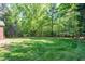 Expansive, lush backyard with mature trees providing ample shade and privacy on a well-maintained lawn at 2901 Hunters Bluff Dr, Raleigh, NC 27606
