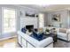 Cozy living room featuring white sofas, a fireplace, and hardwood floors at 301 Trappers Sack Rd, Cary, NC 27513