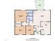 Detailed floor plan illustrating layout of bedrooms, bathrooms, kitchen and living areas at 3116 Henslowe Dr, Raleigh, NC 27603