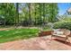 Paver patio with bench seating overlooks beautiful lawn at 3117 Woodgreen Dr, Raleigh, NC 27607
