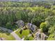 Stunning aerial of beautiful homes surrounded by mature trees, lush lawns, and inviting landscaping in a private neighborhood at 5016 Dillswood Ln, Raleigh, NC 27606