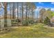View of the back yard showing many trees, play equipment, and a shed for storage at 5109 Dove Forest Ln, Apex, NC 27539