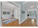 Play room area featuring hardwood floors, a book shelf, and recessed lighting at 5109 Dove Forest Ln, Apex, NC 27539
