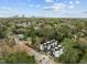 Aerial view of modern townhomes with downtown skyline in the distance at 517 Edgecreek Ct, Raleigh, NC 27604