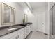 Bathroom featuring double sinks, granite countertops, and modern white cabinetry at 594 Historic Dr, Hillsborough, NC 27278