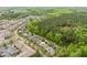 Aerial view showcasing a neighborhood surrounded by lush greenery and mature trees at 607 Millbrook Dr, Pittsboro, NC 27312