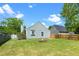 Spacious backyard features a stone fire pit, green grass, and a wooden fence for added privacy at 611 Edenberry Dr, Durham, NC 27713
