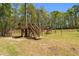 An expansive backyard featuring a play area with a swing and playhouse structure at 626 Bailey Rd, Coats, NC 27521